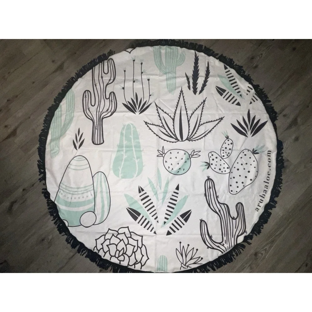 Aruba Aloe Round Beach Towel With Fringe Trim 60